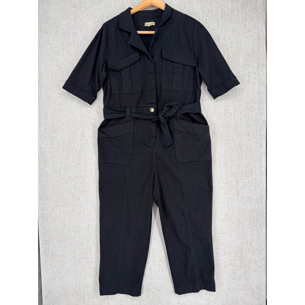 Democracy Utility Jumpsuit Women XL Black Short Sleeve Belted Cargo Pockets